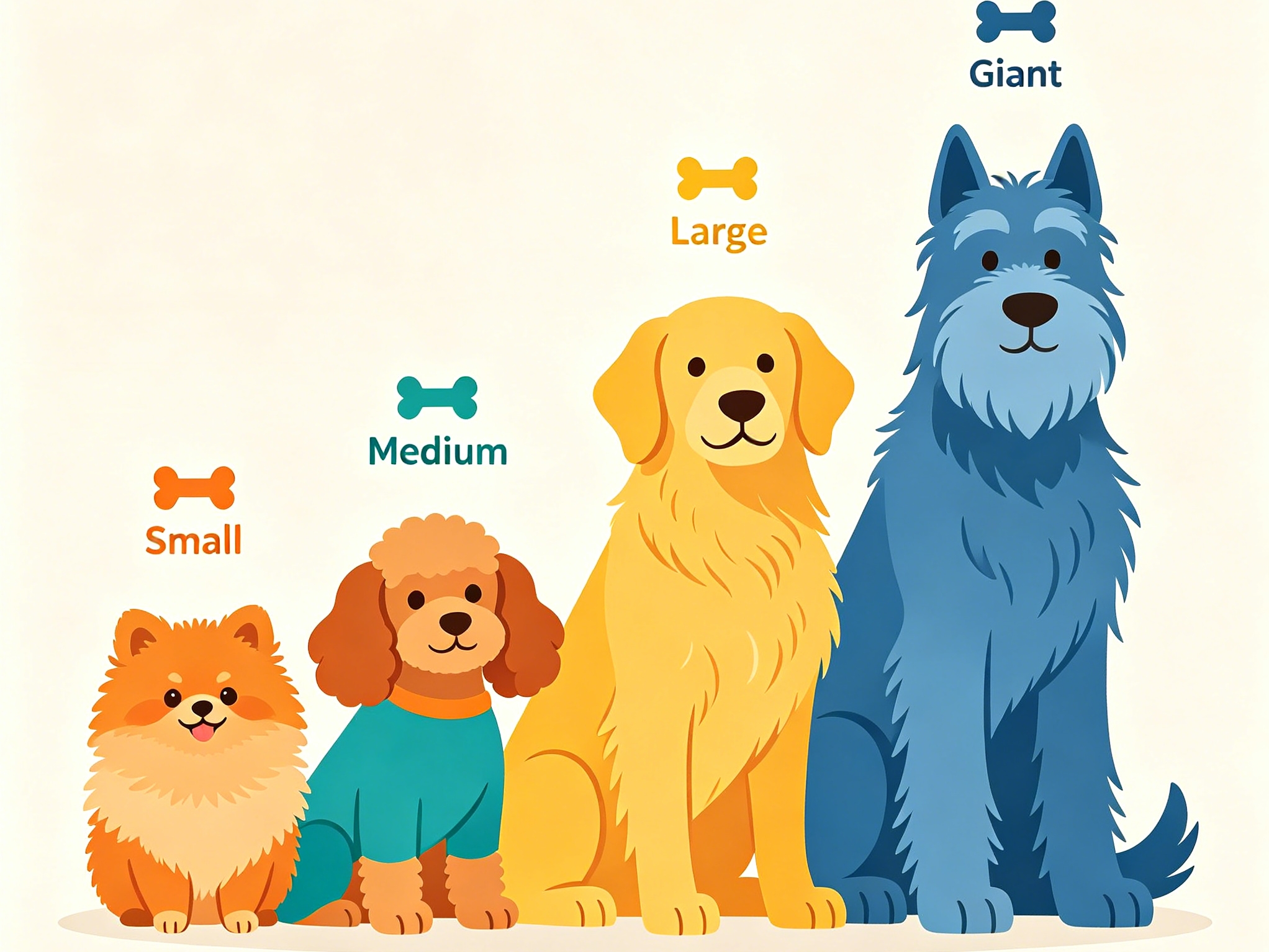 AgemyDog scientific dog size comparison chart (Small, Medium, Large, Giant)